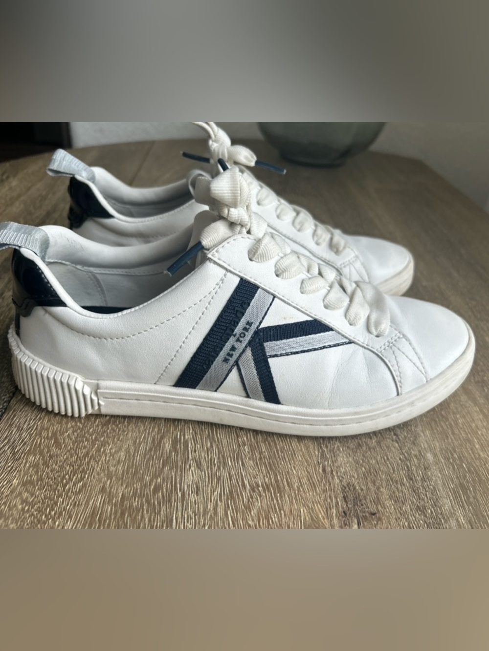 Kate Spade New York Signature Lace Up Sneakers with Navy Accents, Size 8